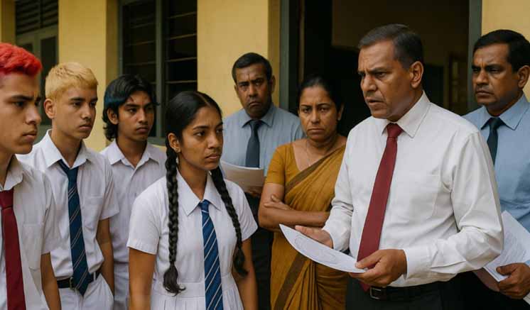 කොණ්ඩ වවපු, පාට කොණ්ඩ, කරාබු පැලඳ එන පාසල් සිසුන්ට චක්රලේඛයක් කොණ්ඩ වවපු, පාට කොණ්ඩ, කරාබු පැලඳ එන පාසල් සිසුන්ට චක්රලේඛයක්